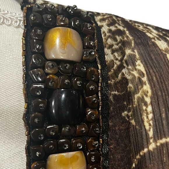 Chicos Sheer Tribal Print Poncho V Neck with Bead Embellished Neckline Size S/M - Picture 6 of 8